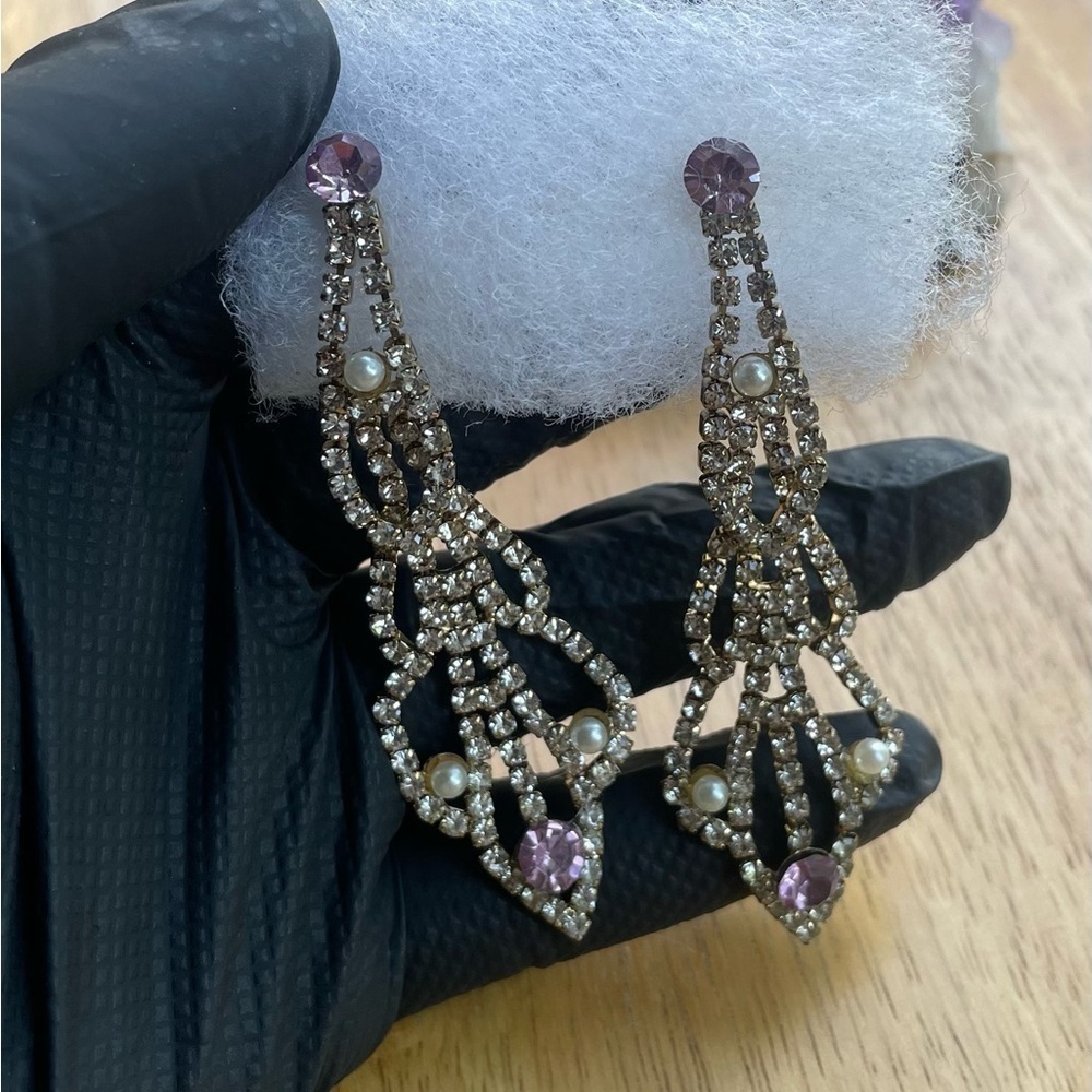 Purple and Zirconia Chandelier Drop Dangle Earrings with S925 Posts